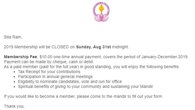 2019 Membership Closing